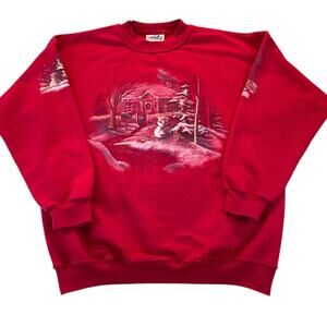 Northern Reflections Vintage Sweatshirt Red Snowman Cabin L
